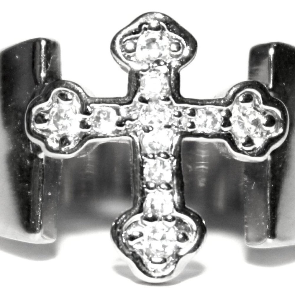 Divine Christian Open Band Cz Clear Cross Silver Brass Ring - Picture 6 of 9